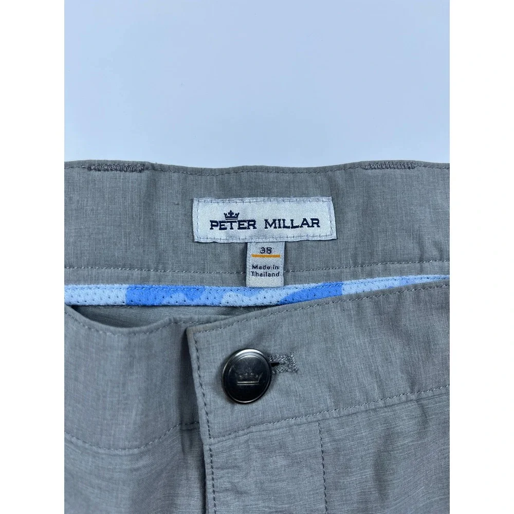 Peter Millar Mens Grey Performance Preppy Golf Shorts Size 38 Flat Front Stretch